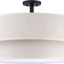 5 Light 22" Cream Fabric Black Semi Flush Mount Close to Ceiling Light Fixture