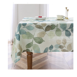 Colorful Leaf Printed Rectangle Decorative Tablecloth 60"x108"x1 Wrinkle Free and Spillproof Oblong Table Cloth Cover for Home Kitchen Dinning and Party(8-10 Seats, Blue/Green/Tan)