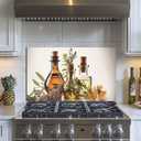 Herbs & Olive Oil Tempered Glass Kitchen Backsplash,(30 inches x 18 inches)