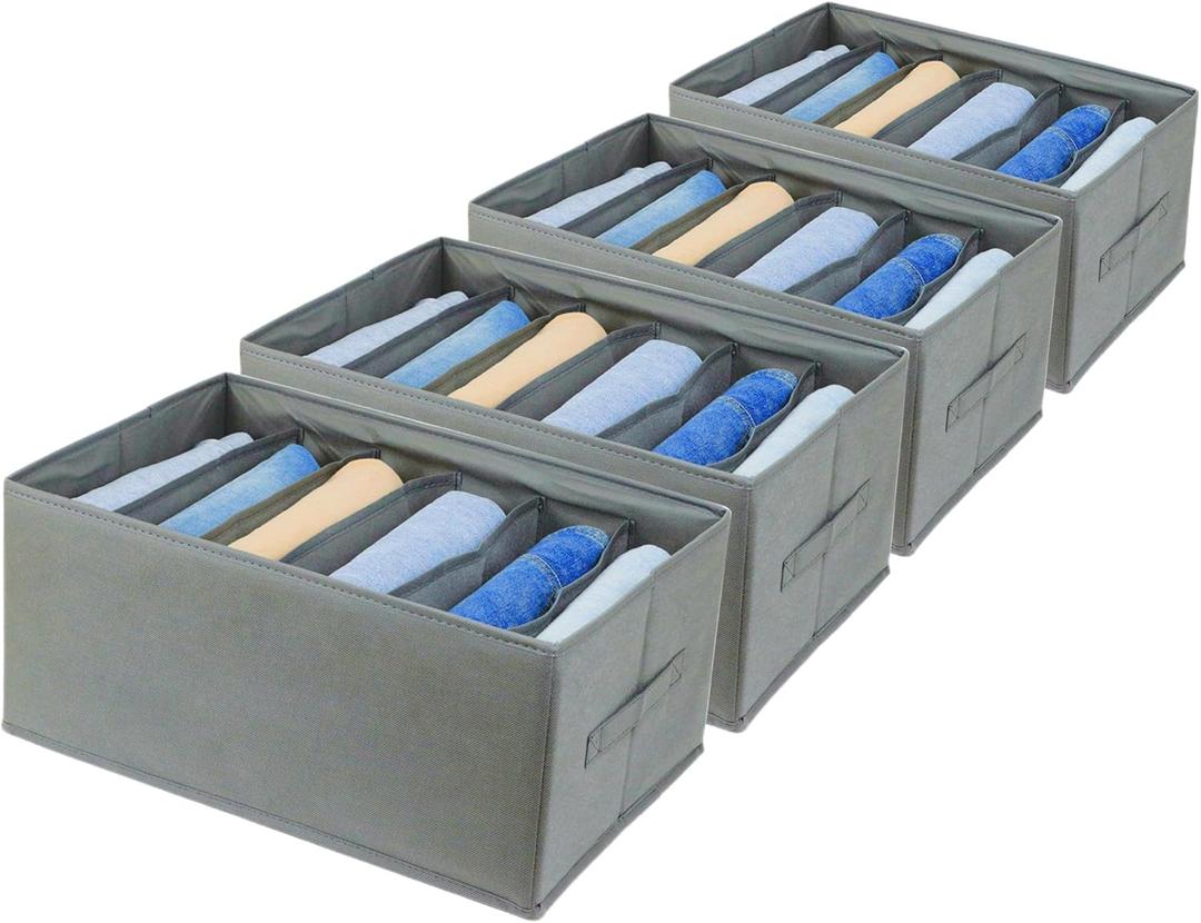 Fordonral Extra Large Clothes Closet Organizer 6 Compartments for Jean Sweater Sheets to Shirt - Divided Clothing Storage Boxes for Closet, Wordrobe, Bedroom, Shelf (4pc Gray)