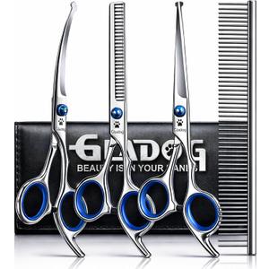 GLADOG Professional 5 in 1 Dog Grooming Scissors Set with Safety Round Tips, Sharp and Heavy-duty Pet Grooming Shears for Cats