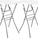 Cocktail Table 28in Folding Round High Top Indoor Outdoor with Removable Legs, Tall Bistro Foldable Bar Height Table for Parties, Patio, Backyard, Dining, Wedding, White- 2PCS