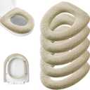 Legigo 5 Pack Thicker Bathroom Toilet Seat Cover Pads- Soft Warmer Toilet Seat Cushion Cover Stretchable Washable Fiber Cloth, Easy Installation Comfortable Toilet Lid Seat Cover(Knit Elongated Beige)