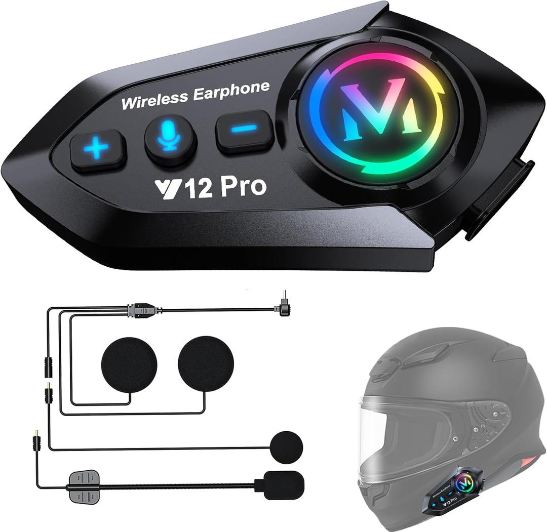 Motorcycle Helmet Bluetooth 5.4 Headset Speakers Wireless Intercom Headset 500m 2 Riders Group Motorcycle Communication System with Dual Chip for Audio Multitasking Universal
