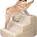 3-Step Pet Stairs - Nonslip Foam Dog and Cat Steps with Removable Zippered Microfiber Cover - 2-Tone Design for Home or Vehicle Use by PETMAKER (Tan)