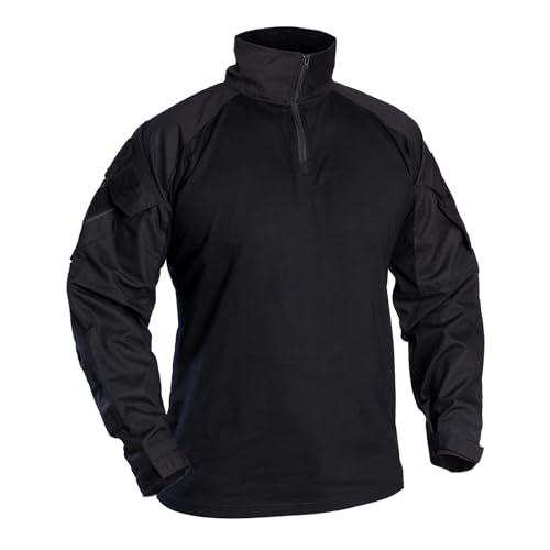 IDOGEAR SPORTS G3 Combat Shirts Men's Tactical Shirt Long Sleeves with Elbow Pads Zipper Collar Top Airsoft Military Outdoor Clothing (Black, X-Large)