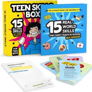 All-in-One Life Skills Kit - Teen Skills Box - Essential Skills for Success to Prepare Teen Boys for The Real World for 13 14 15 16 17 18 19 Year Old Boys