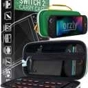 Orzly Case Compatible with Nintendo Switch 2  Protective Travel Carry Case with Screen Padding, Game Card & microSD Slots, Zipped & Open Pockets for Accessories  7.9" Gift Boxed (GRN/GOLD)
