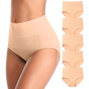 MISSWHO Cotton High Waisted Women Underwear Soft Briefs Full Coverage Comfy Ladies Panties (Regular & Plus Size) (Brown, XL)