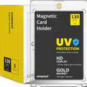 130pt Magnetic Card Holders for Trading Cards - 5 Pack White Clear One Touch Hard Cases with Stronger Magnet, UV Protection