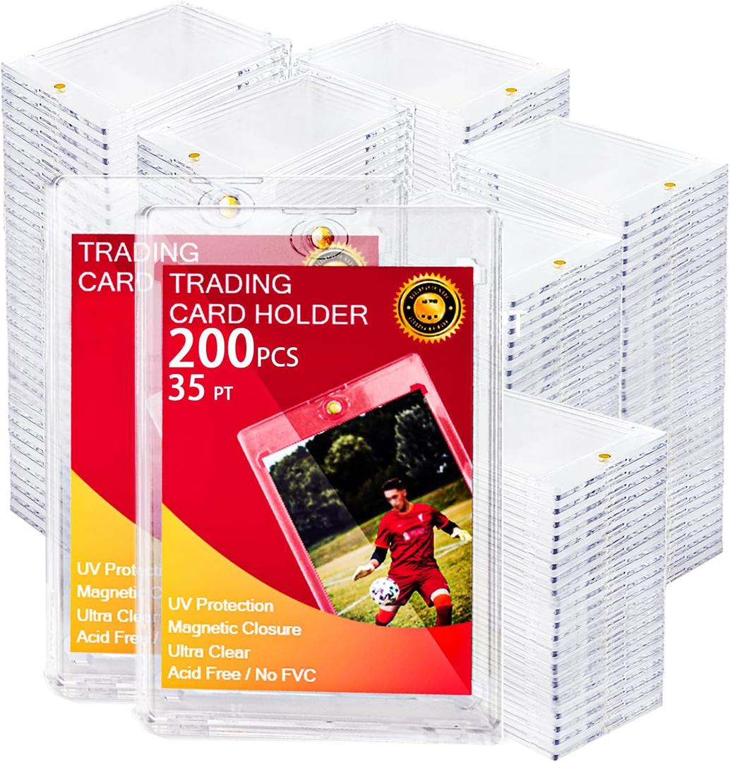200ct Magnetic Card Holder One Touch,35pt U-V Card Protectors Hard Plastic