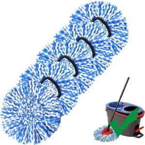 [5 Pack] 2-Tank Spin Mop Replacement Heads, 100% Microfiber, Compatible with O-Cedar EasyWring, Machine Washable & Easy to Replace, Highly Absorbent Refills for Household Floor and Car Cleaning