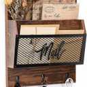 Farmhouse Mail Organizer Wall Mounted Rustic Mail Holder Hanging Key Sorter with 3 Hooks Indoor Wooden Wall Mounted, Letter, Magazines, Newspapers, Keys(Brown)