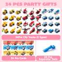 JOYIN 24 Pcs Valentine's Day Mini Truck Building Blocks with Cards, Small Fire Truck, City Police Car, Construction Vehicle for Kids, Valentines Day Gift Exchange, Classroom Party Favor Prize