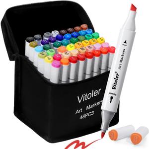 Vitoler Alcohol Markers,48 Colors Dual Brush Tip Art Marker for Adults Coloring Books, Permanent Drawing Markers for Artist Illustration Art Supplies