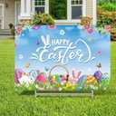 Queekay Easter Yard Sign Outdoor Decoration Happy He Is Risen Yard Sign Easter Lawn Signs Christian Holiday Party Lawn Stake for Garden(Fresh Style)