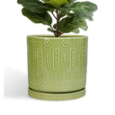 Ceramic Planter - 12 Inch Pots for Plants Indoor Outdoor, Round Large Flower Pots with Drainage Hole and Saucer, Decorative Boho Planter, Home Office Decor, Plant Lover Gifts, Green
