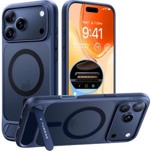 TORRAS Strong Magnetic & Seamless Stand for iPhone 17 Pro Max Case, Fit for MagSafe, Military Grade Drop Protection, Adjustable Kickstand Slim for iPhone 17 Pro Max Case Translucent Matte Deep Blue