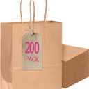 Bakepacker 200-Pack Medium Size Gift Paper Bags with Handles Bulk 10.6"x8.3"x4.3" Brown Party Kraft Shopping Bags, Medium-200pcs