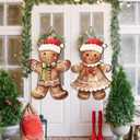 Shellwei 2 Pcs Christmas Gingerbread Hanging Sign Christmas Front Door Decorations, Hanging Decorations for Home Front Porch Walls, Indoor Outdoor Xmas Door Hanger(Red)