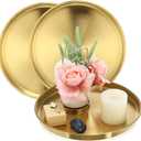 Thenshop 3 Pcs 12 Inch Gold Serving Tray, Stainless Steel Round Decorative Vanity Plates, Jewelry Makeup Organizer, Reusable Food Display Dish for Gift, Wedding, Christmas, Bathroom, Coffee Table