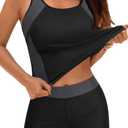 Daci Women 2 Piece Tankini Swimsuit - 2025 Tummy Control Sporty Bathing Suit Color Block Swim Tank Top with Boy Shorts (Large, Black and Gray)