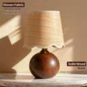 11.4" Modern Wooden Bedside Table Lamp, Small Nightstand Desk Lamp with Fabric Shade, Warm Ambient Light, Dimmable E26 Socket with Bulb Included for Bedroom Living Room (Fabric)