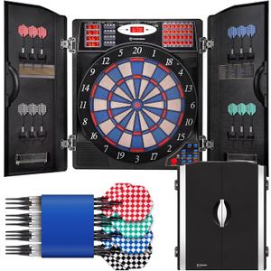 WIN.MAX Electronic Dart Board, Soft Tip Dartboard Cabinet Set for Adults, LED Scoring Dartboard with 38 Games & 211 Variants, Up to 16 Players, 12 Darts+40 Tips, Wall Mount for Bar Game Room Man Cave