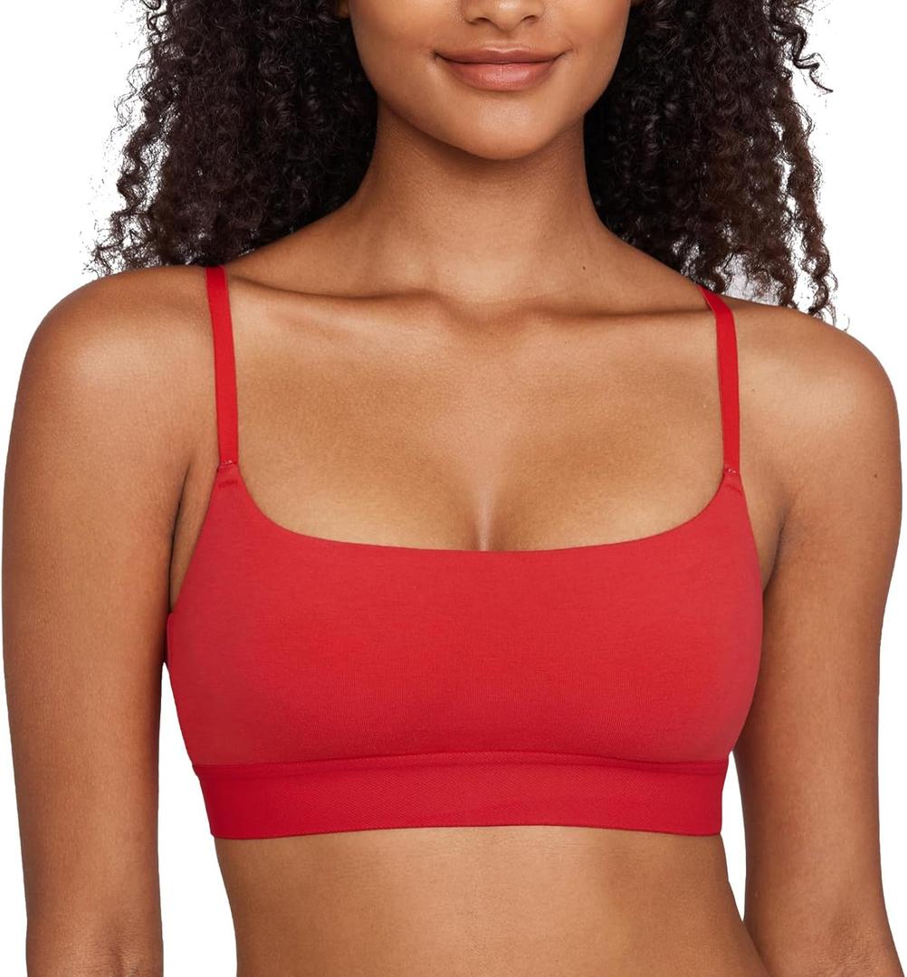 INLYRIC Women's Cotton Bralette - Wireless Unlined Sleep Comfortable Seamless Cami Bra (Medium, Deep Red)