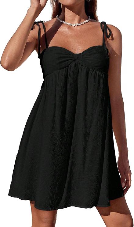 Narecte Casual Summer Dress for Women Flowy Sun Dress Mini Slip Dress cute Spaghetti Strap Dress Black M