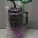 40oz Tumbler with Handle and Straw Spout 2-in-1 Lid, Spill Leak Proof Insulated Travel Cup Traveler Water Mug Keep Cold Hot, Dishwasher Safe Stainless Steel Bottle Gifts for Women Men, Black Purple
