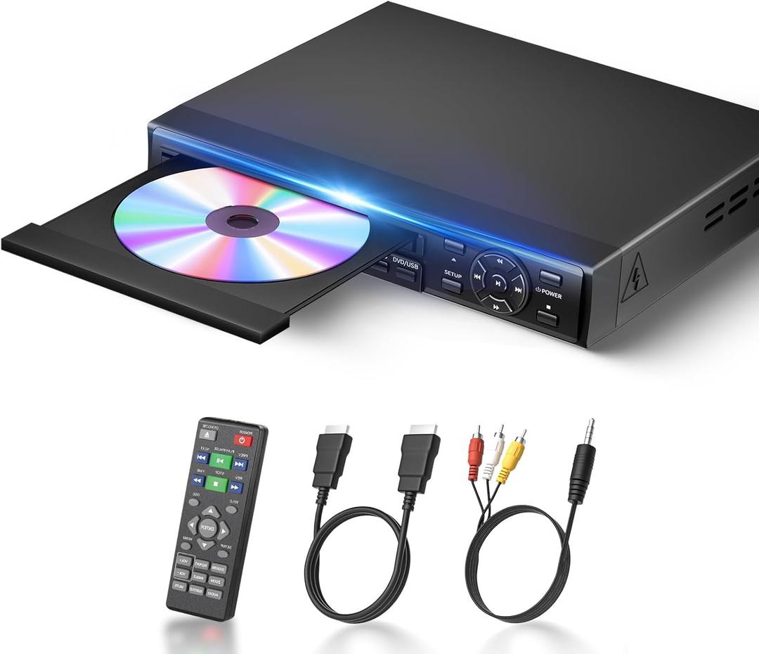 DVD Player, 1080P Region Free DVD Players for TV with HDMI/RCA Output, DVD CD Player for Home Built-in PAL/NTSC Support USB Input (Black)