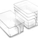 BINO l Plastic Storage Bins l THE HOLDER COLLECTION l 4-Pack, Large Multi-Use Clear Containers for Organizing with Built-in Handles l Pantry Organization & Storage l Kitchen Organizer l Storage Bins
