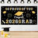 6 x Graduation Decorations 2026 Black Gold Graduation Banner 66.1" x 33.8" Graduation Backdrop Congrats Grad Banner for Outdoor Indoor High School College Class of 2026 Graduation Party Decorations Supplies
