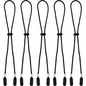 PEUTIER 5pcs Adjustable Black Hat Strap Clips, Elastic Chin Cord, Windproof, Anti-Lost, Fishing, Boating, Golf, Outdoor