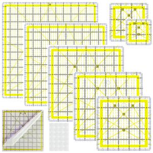 Quilting Rulers,7 Square Quilting Ruler (2.5",3.5",5",6.5", 8",10",12.5"),Quilting Cutting Squares,Quilting Rulers Acrylic,Cutting Ruler with Non-Slip Rings for Quilting and Sewing (Yellow)