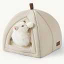 Bedsure Cat Beds for Indoor Cats- 2 in 1 Cat Cave House Tent for Kittens and Small Pets with Removable Washable Cushioned Pillow, Foldable Kitten Hideaway with Non-Slip Bottom, Beige, 16 inches