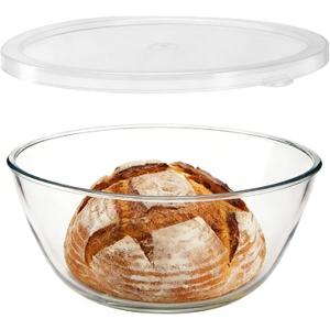 4.7QT Large Glass Mixing Bowl with Lid, Clear Glass Salad Cooking Bowls for Sourdough, Salad and Storage Prepping and Baking Food Storage Set
