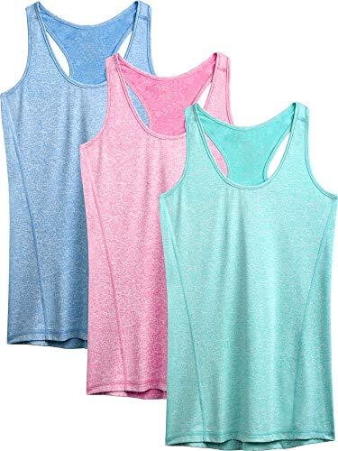 NELEUS Workout Running Racerback Long Tank Top for Women,8006,3 Pack,Light Blue,Rose red,Light Green,3XL
