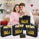 Epoesch 5 Senses Gift Bags for Him With Labels And Tissue Paper,12.6"X8.7"X4" Sight Smell Touch Taste Sound Black Medium Size Gift Bag for Men, Birthday, Anniversary, Wedding, Valentine'S Day