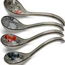 4 PCS Soup Spoons,Japanese Spoons,Ceramic Spoons, Chinese Asian Spoon Ramen Spoons, Pho Spoons for Ramen, Vietnamese Wonton, Dumpling Pho Miso Rice Noodle Soup Spoons - Set of 4