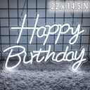 22" x 14.5" Happy Birthday Neon Sign for Backdrop, LED Happy Birthday Light Up Sign, USB Powered Dimmable Neon Light for Birthday Party Decorations, Wall Decor, White