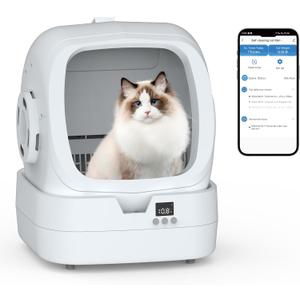 Automatic Cat Litter Box Self Cleaning - APP Control and Weight Monitoring - Ultra-Quiet, Suitable for Medium Cats and Kittens, Safe Anti-Pinch Litter Box (Assembly Required) -White