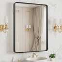 LOAAO 20X16 Inch Black Metal Framed Bathroom Mirror for Wall, Matte Black Bathroom Vanity Mirror Farmhouse, Large Rounded Rectangle Mirror, Anti-Rust, Hangs Horizontally or Vertically