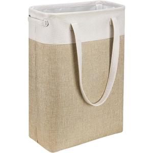 i BKGOO Laundry Basket with Handles Beige&Khaki-Slim Laundry Bin Collapsible Dirty Clothes Basket Narrow Laundry Bag Foldable Dirty Hamper for Camping, Dorms, Apartments