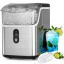Nugget Countertop Ice Maker with Soft Chewable Pellet Ice, Automatic Cleaning, 34Lbs/24H, Pebble Ice Machine with Ice Scoop, Sonice Ice, One Click Operation for Office/Home/Bar(Stainless Steel Silver)