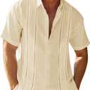 Runcati Men's Short Sleeve Guayabera Shirts Linen Cotton Button Down Mexican Embroidered Cuban Wedding Shirt Summer Beach Tops, XL (04 Beige)
