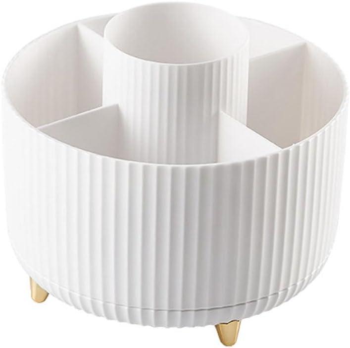 Makeup Brush Holder Organizer, 360 Rotating Makeup Brush Organizer with 5 Slots, Multi-Purpose Makeup Holder for Brushes Eyebrow Pencil Eyeliner Mascara, Makeup Vanity Organizer, White