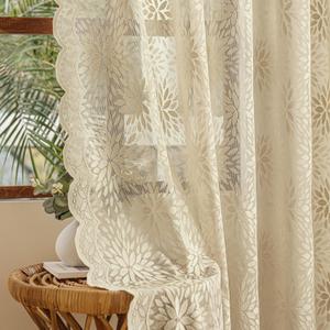 MIULEE Vintage Lace Curtains 84 Inches Long 2 Panels, Victorian Decorative Floral Scalloped Semi Sheer Curtains Light Filtering Rod Pocket Panels Decor for Bedroom Living Room, 52" W x 84" L, Beige
