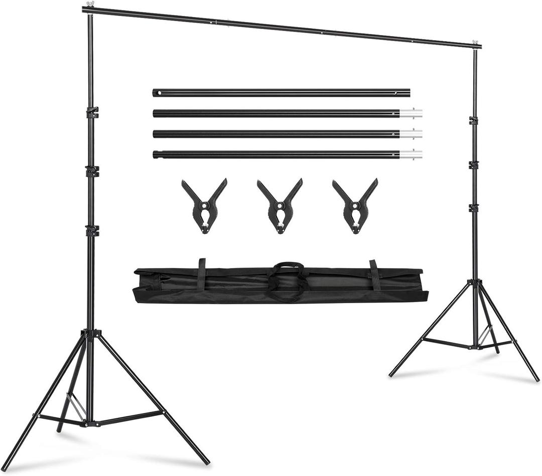 Backdrop Support Stand 6.4x10FT Photo Backdrop Stand Adjustable Photography Studio Background Support System Kit with Carrying Bag and 3 Clamps for Photo Video Shooting, Wedding, Party